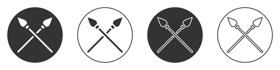 Black Crossed medieval spears icon isolated on white background. Medieval weapon. Circle button. Vector.