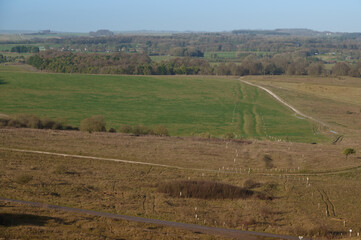 Fototapeta premium looking NNW from high on Sidbury Hill over the old Roman road toward Everleigh village