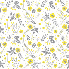Fototapeta na wymiar Yellow and gray floral seamless pattern. Fashionable background colors 2021. Vector illustration.