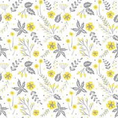 Küchenrückwand glas motiv Yellow and gray floral seamless pattern. Fashionable background colors 2021. Vector illustration. © olgdesigner