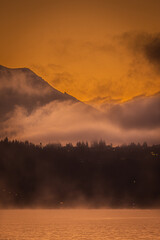 foggy sunrise Mt Rainier