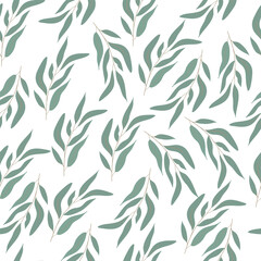 Naklejka na ściany i meble Eucaliptus pattern. Trendy branch and leaves green on light background seamless vector pattern.Abstract seamless pattern in vector design.