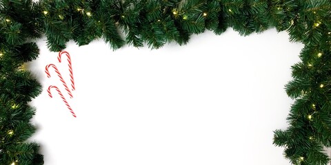 Christmas decorations with candy cane and lights on a white background