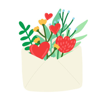 Vector illustration: envelope with flowers. Valentine's day illustration in hand drow style.