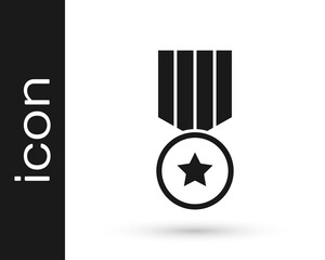 Black Medal with star icon isolated on white background. Winner achievement sign. Award medal. Vector.