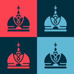 Pop art King crown icon isolated on color background. Vector.