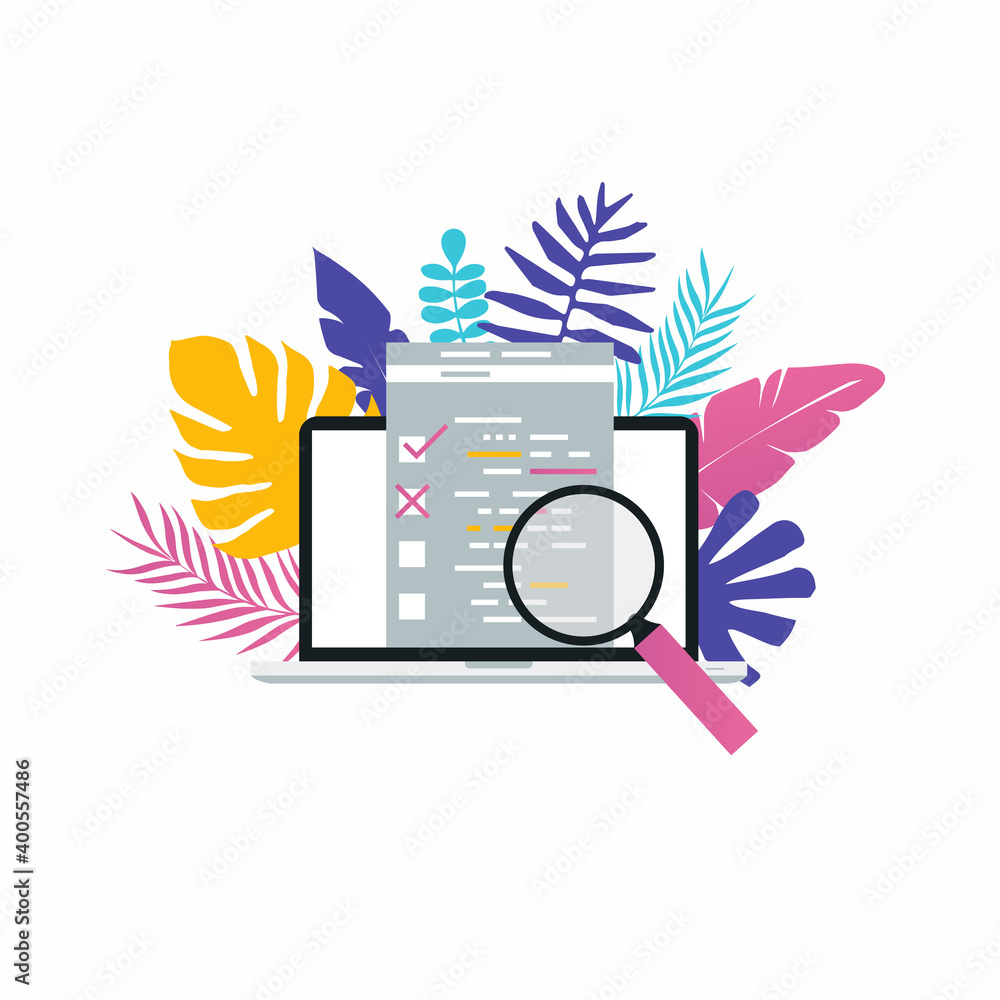 Poster usability evaluation and testing flat vector illustration. website content research, web page inform