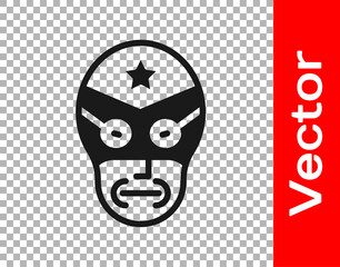 Black Mexican wrestler icon isolated on transparent background. Vector.