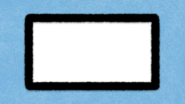 Blank white frame on a textured light blue background, stop motion animation with copy space. 