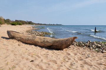 Wooden kayak at Lake Malawi