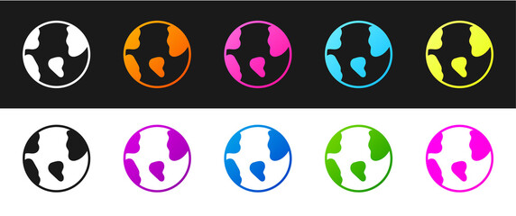 Set Earth globe icon isolated on black and white background. World or Earth sign. Global internet symbol. Geometric shapes. Vector.