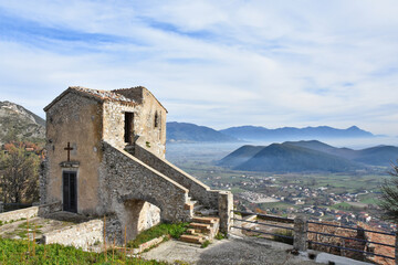 Fototapeta na wymiar Ruined buildings in Pietravairano, a village in the province of Caserta, Italy.