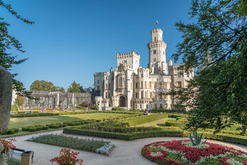 Castle Hluboka, historic chateau in Hluboka nad Vltavou, South Bohemia, Czech Republic, sunny summer weather.