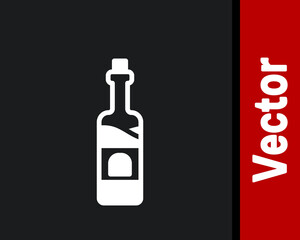 White Bottle of wine icon isolated on black background. Vector.