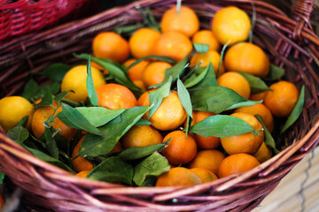 Oranges in a wooden basket