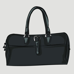 Classic basic tote bag made of artificial leather, eco-leather. Basic wardrobe. A set of bags, shoes, clothes. Vector isolated images.