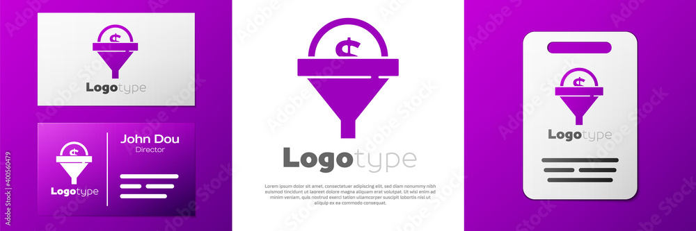 Canvas Prints Logotype Lead management icon isolated on white background. Funnel with money. Target client business concept. Logo design template element. Vector.