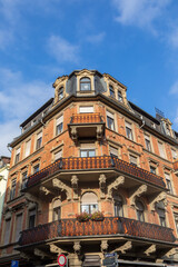 detail of old historic house facade in Wiesbaden