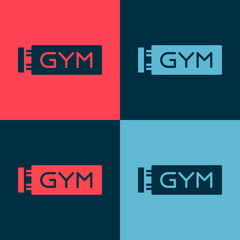 Pop art Location gym icon isolated on color background. Vector.