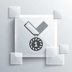 Grey Medal icon isolated on grey background. Winner symbol. Square glass panels. Vector.