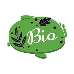 Bio abstract sticker with green branch isolated on white