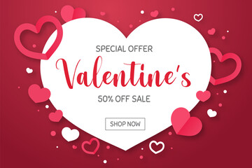 White heart shaped text frame with valentine's day special discount promotion.