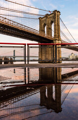 Brooklyn Bridge at sunset view. New York City, USA.