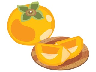 丸ごととカットされた柿のイラスト
