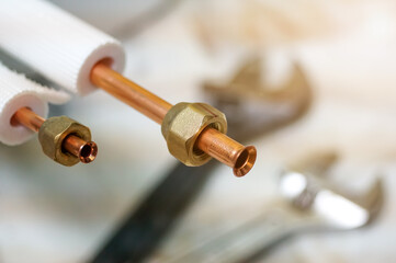 Copper pipe fitting for air conditioning installation.copper pipe of air conditioner. Flare Copper Pipe Fittings.	