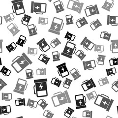 Black Electric car charging station icon isolated seamless pattern on white background. Eco electric fuel pump sign. Vector.