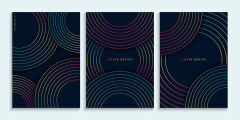 Dark Covers Design With Linear Colorful Circles