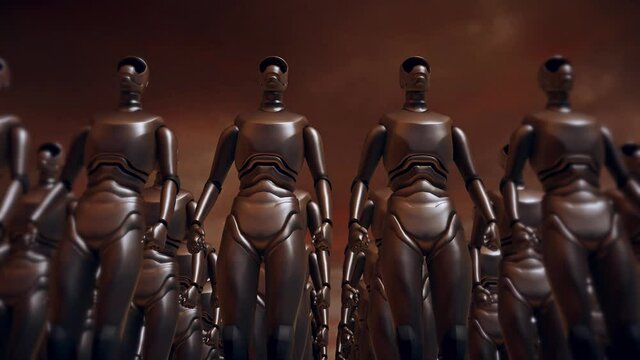 Soldier Robots Giving Salute v1 4k. High quality 4k footage