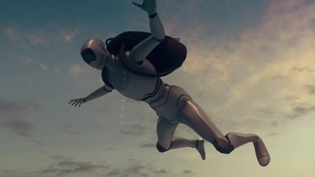 Robot Skydiving or falling in sky 4k. High quality 4k footage