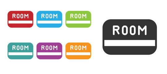 Black Hotel key card from the room icon isolated on white background. Access control. Touch sensor. System safety, protection. Set icons colorful. Vector.