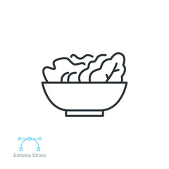 Salad in bowl line icon. Healthy food hot Fresh Vegetable plate or basket, Vegan food dish recipe nutrition concept ingredients. Editable stroke vector illustration design on white background EPS 10