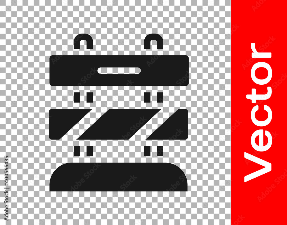 Poster black end of railway tracks icon isolated on transparent background. stop sign. railroad buffer end 