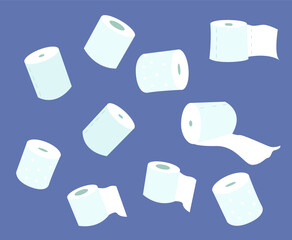 Types of Toilet Paper. Toilet Paper during Coronavirus. Rolls of Toilet Paper. White Paper Towels. Flat Vector Illustration.