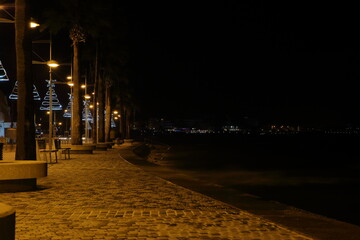 Promenade along the sea in Paphos, Cyprus,  in the night