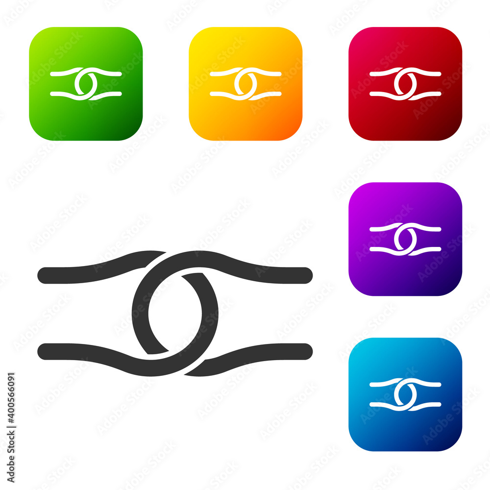 Aufkleber black rope tied in a knot icon isolated on white background. set icons in color square buttons. vect