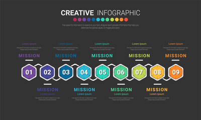 Infographic design elements for your business with 9 options, parts, steps or processes, Vector Illustration. 