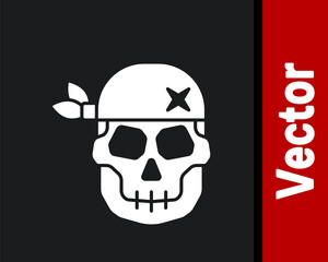 White Skull icon isolated on black background. Happy Halloween party. Vector.