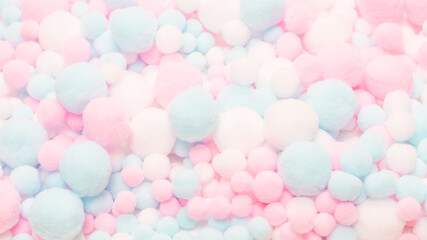 White, pink and blue soft pompons.