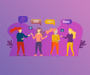 Vector illustration. the young woman talk while standing. modern flat people character. Ideal for landing page, mobile app, motion