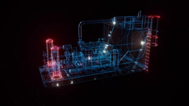 The Industrial Compressor Hud Hologram 4k. High quality 4k footage