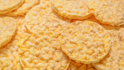 Rice wafers background, top view.