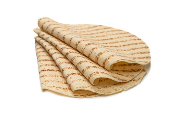 Grilled pitta bread isolated on white background.