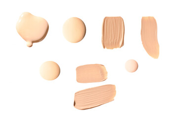 Liquid foundation swatch isolated on white background. Close Up of makeup cream sample.