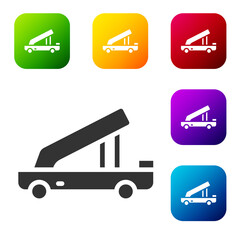 Black Passenger ladder for plane boarding icon isolated on white background. Airport stair travel. Set icons in color square buttons. Vector.