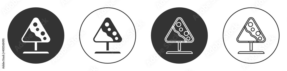 Poster black road sign avalanches icon isolated on white background. snowslide or snowslip rapid flow of sn