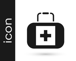 Black First aid kit icon isolated on white background. Medical box with cross. Medical equipment for emergency. Healthcare concept. Vector.
